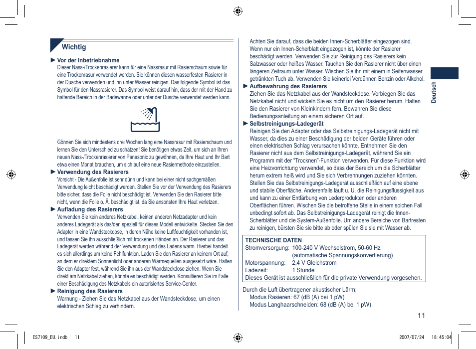 Panasonic ES7109 User Manual | Page 11 / 184