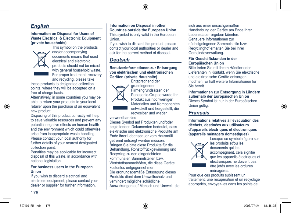Panasonic ES7109 User Manual | Page 176 / 184