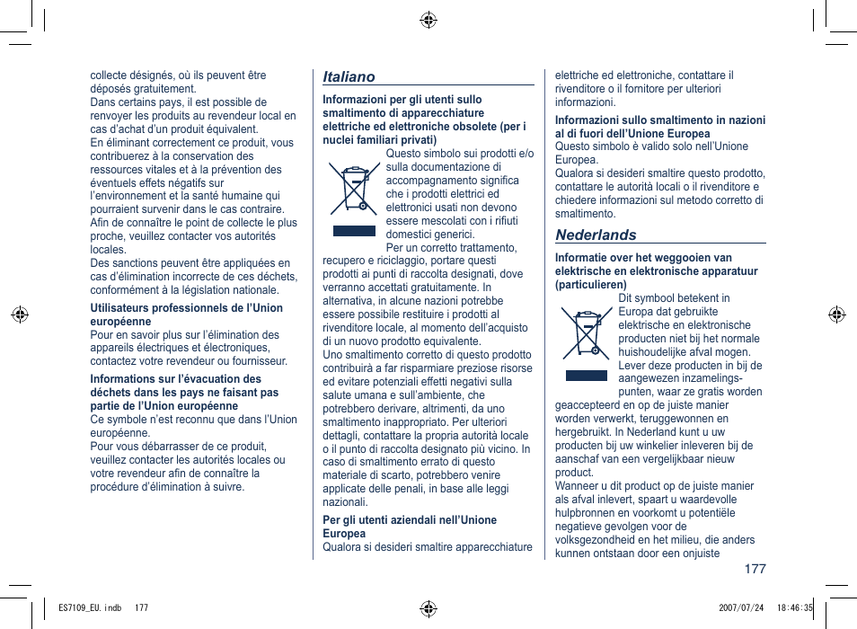 Panasonic ES7109 User Manual | Page 177 / 184