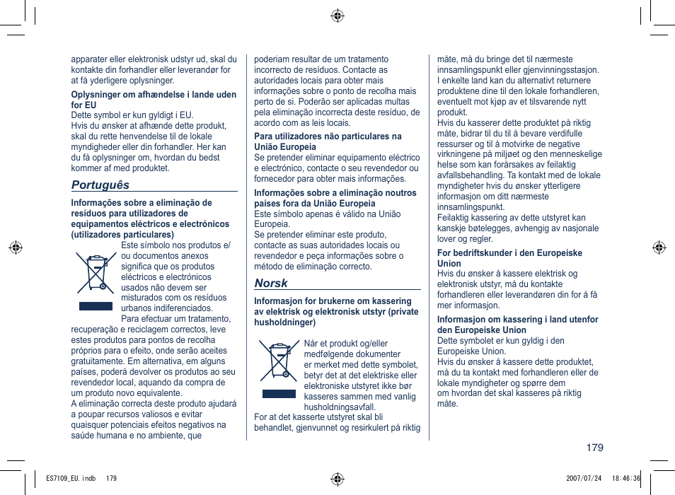 Panasonic ES7109 User Manual | Page 179 / 184