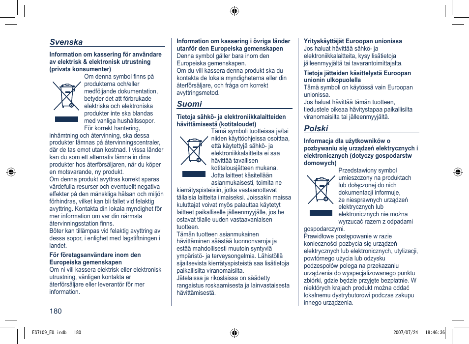 Panasonic ES7109 User Manual | Page 180 / 184