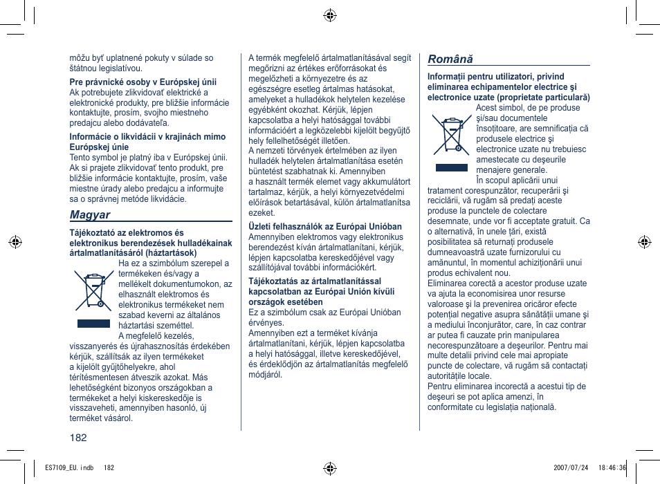 Panasonic ES7109 User Manual | Page 182 / 184