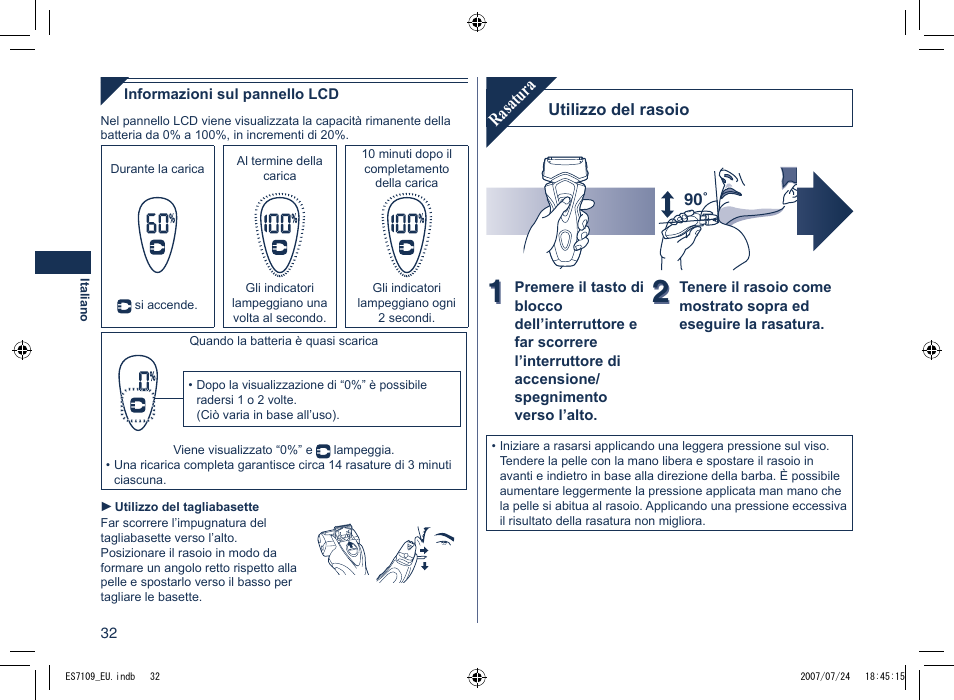 Rasatura | Panasonic ES7109 User Manual | Page 32 / 184