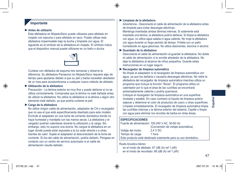 Panasonic ES7109 User Manual | Page 47 / 184