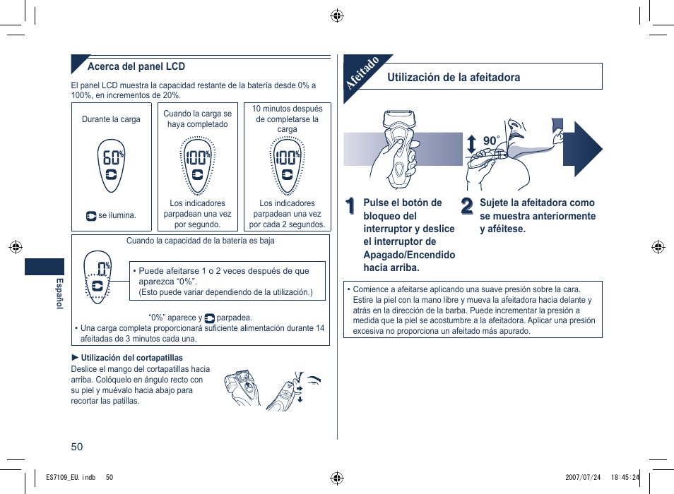 Afeitado | Panasonic ES7109 User Manual | Page 50 / 184