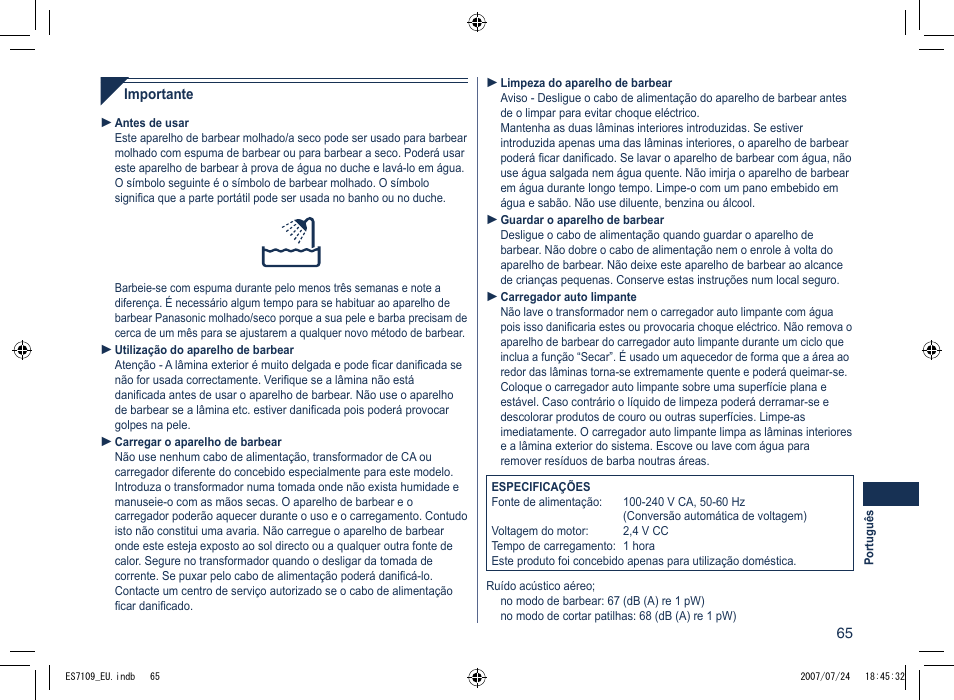 Panasonic ES7109 User Manual | Page 65 / 184