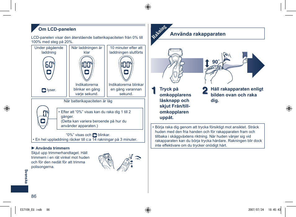 Rakning | Panasonic ES7109 User Manual | Page 86 / 184