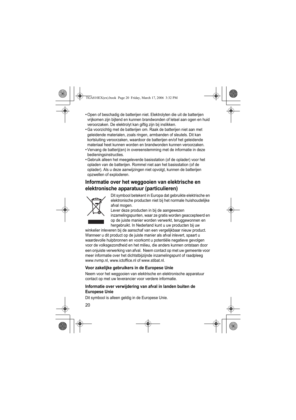 Voor zakelijke gebruikers in de europese unie | Panasonic KXTGA810EX User Manual | Page 20 / 76