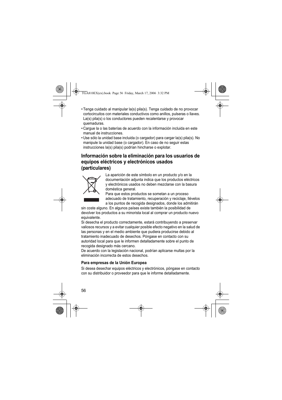 Para empresas de la unión europea | Panasonic KXTGA810EX User Manual | Page 56 / 76