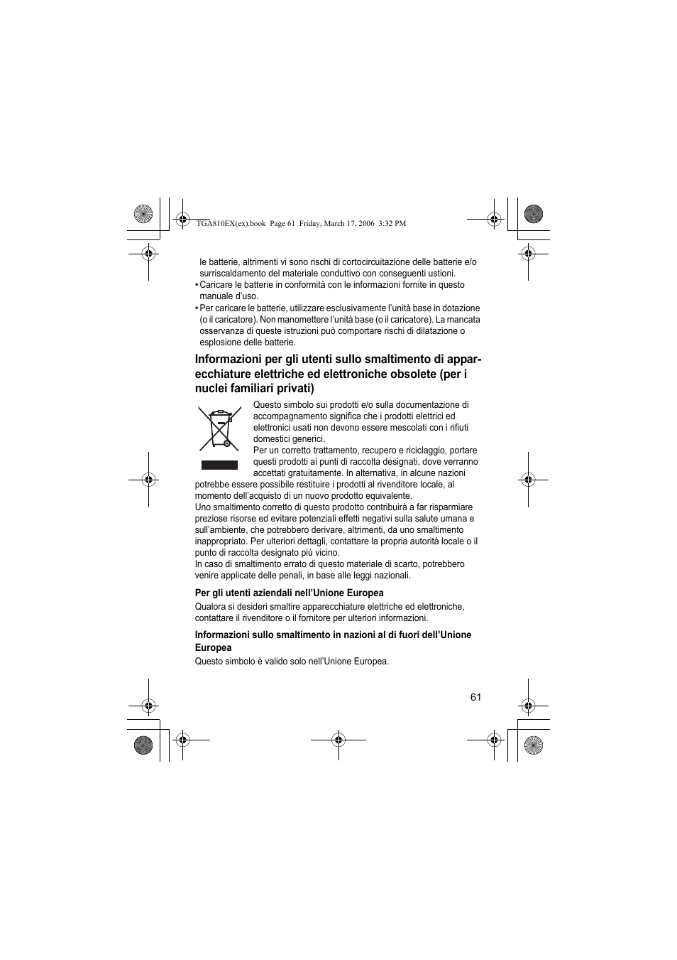 Per gli utenti aziendali nell’unione europea | Panasonic KXTGA810EX User Manual | Page 61 / 76