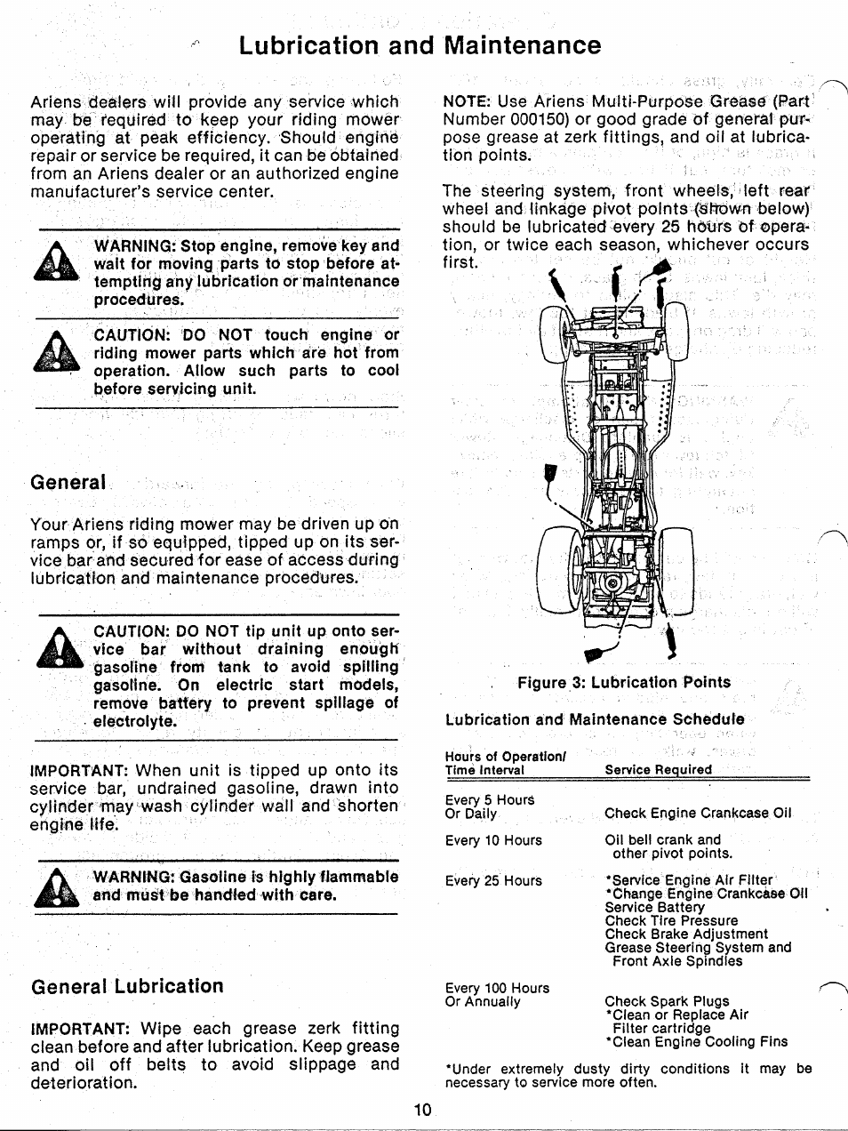 General, General lubrication, Lubrication and maintenance | Ariens 927 Series User Manual | Page 12 / 23