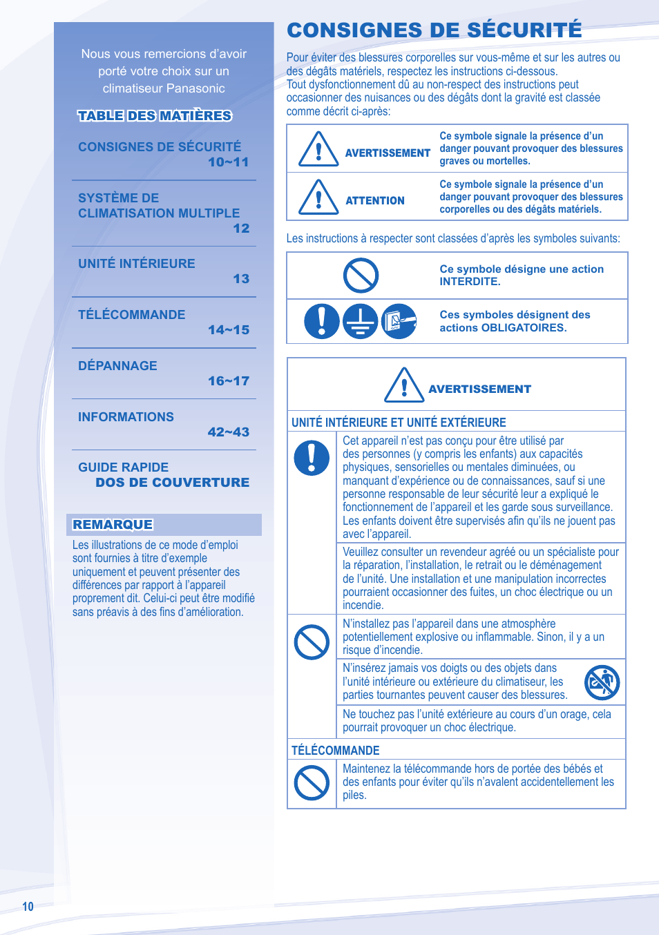 Consignes de sécurité | Panasonic CU3E18LBE User Manual | Page 10 / 44