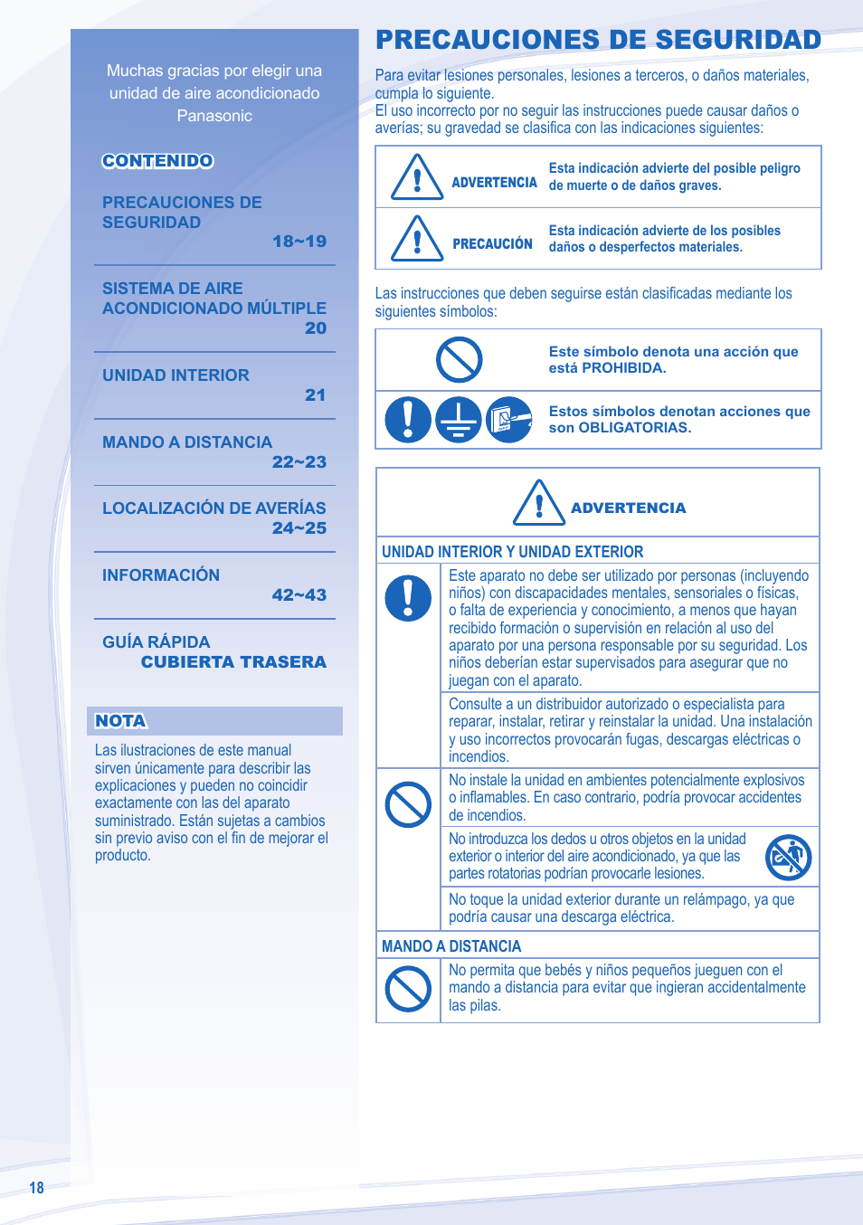 Precauciones de seguridad | Panasonic CU3E18LBE User Manual | Page 18 / 44