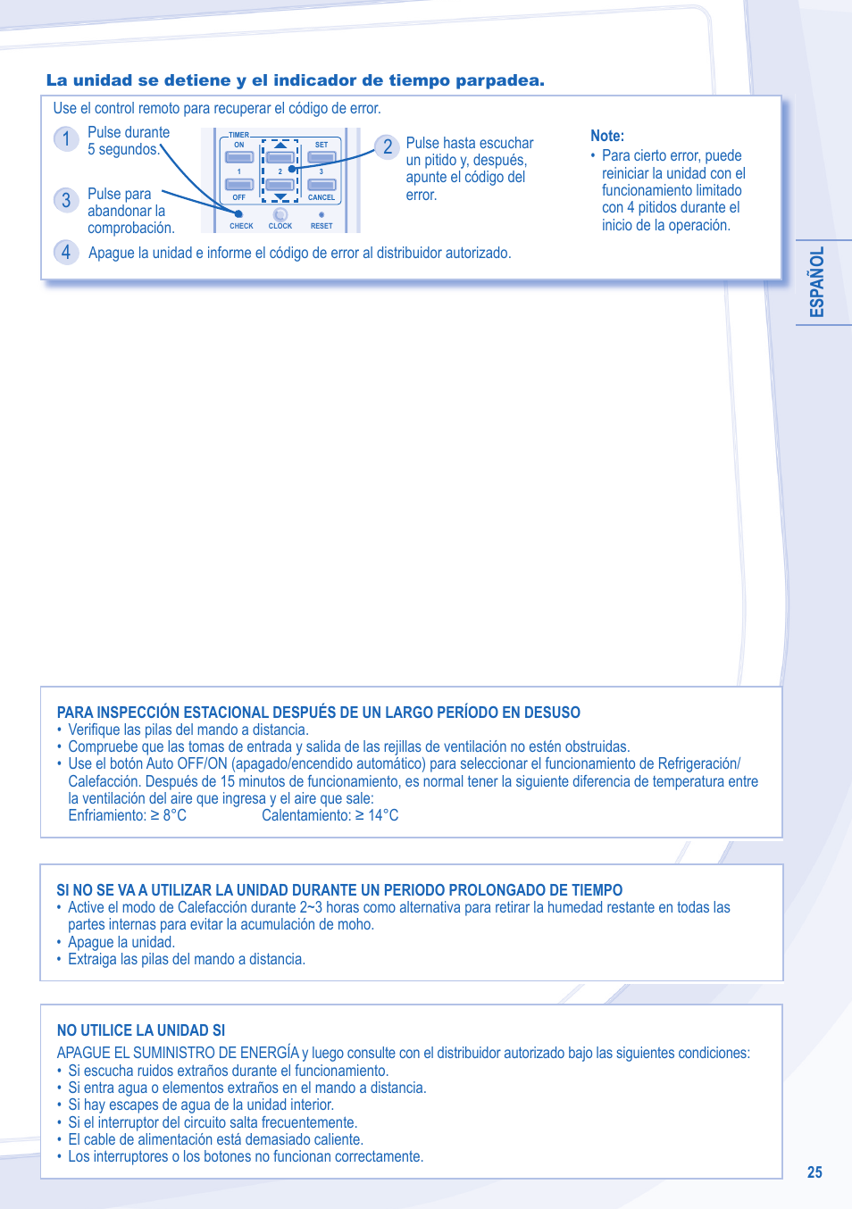 Esp añol | Panasonic CU3E18LBE User Manual | Page 25 / 44