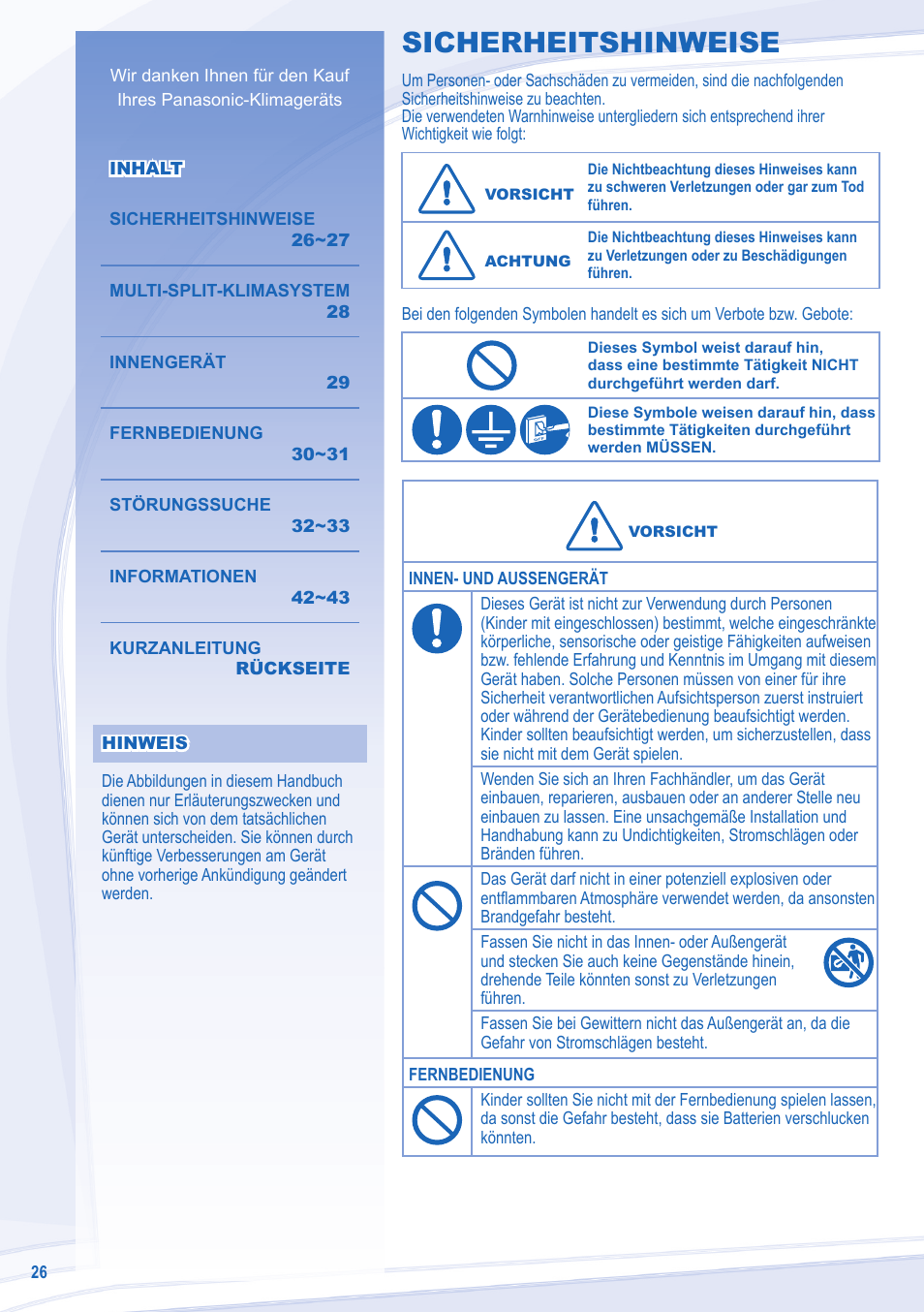 Sicherheitshinweise | Panasonic CU3E18LBE User Manual | Page 26 / 44