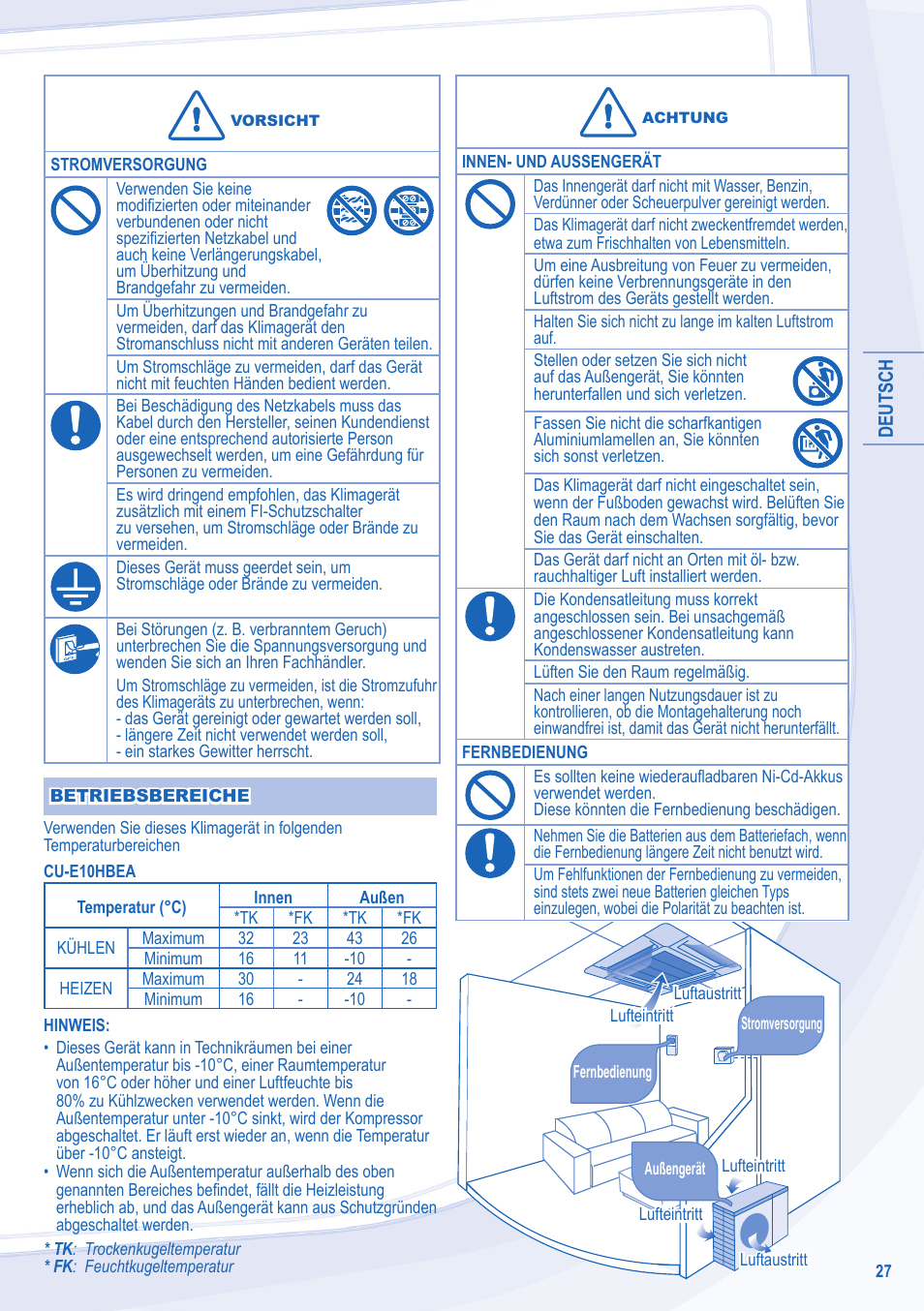 Panasonic CU3E18LBE User Manual | Page 27 / 44