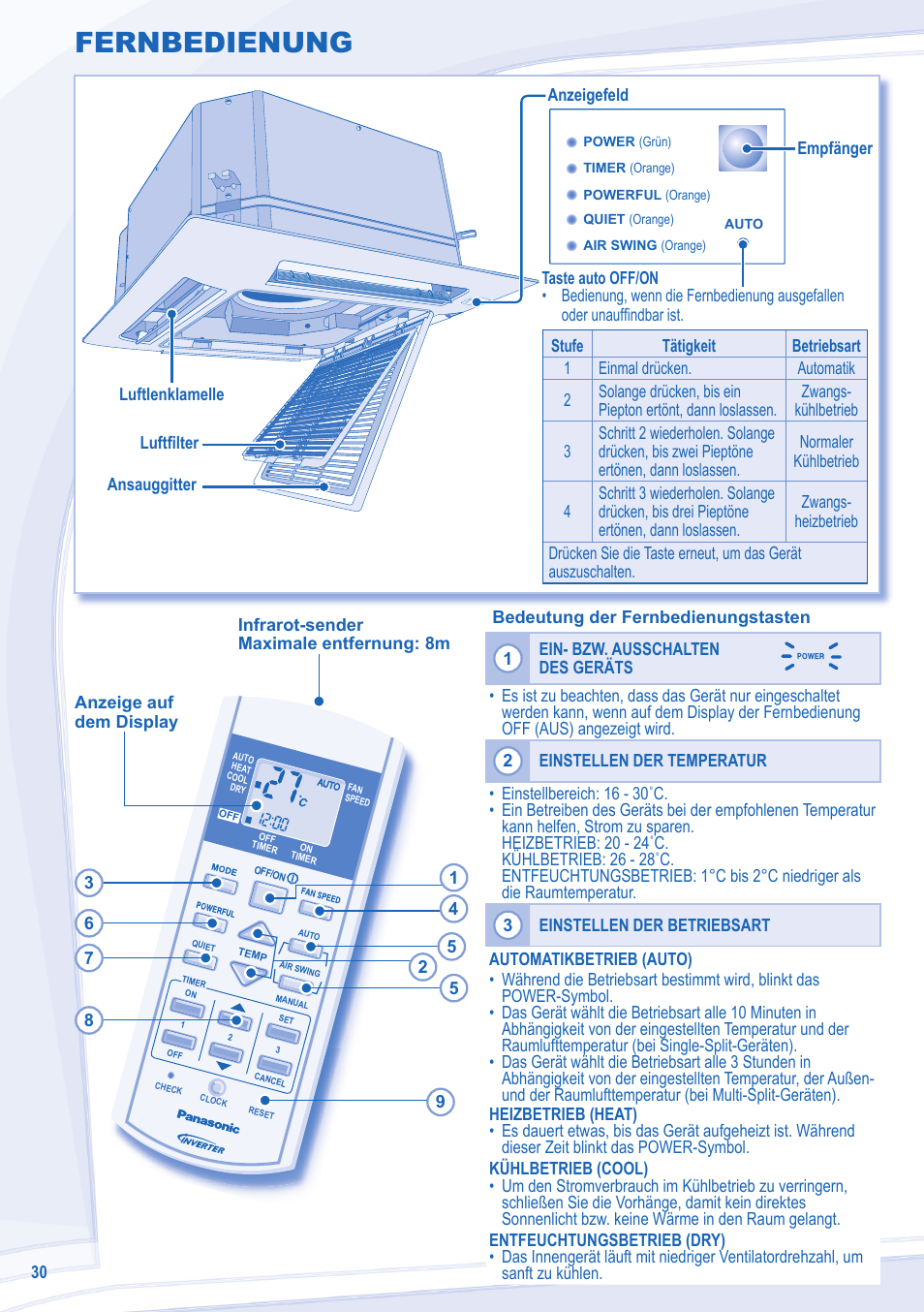 Fernbedienung | Panasonic CU3E18LBE User Manual | Page 30 / 44