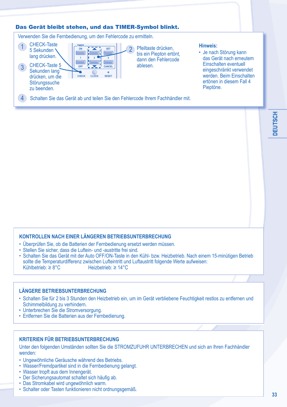 Deutsch | Panasonic CU3E18LBE User Manual | Page 33 / 44