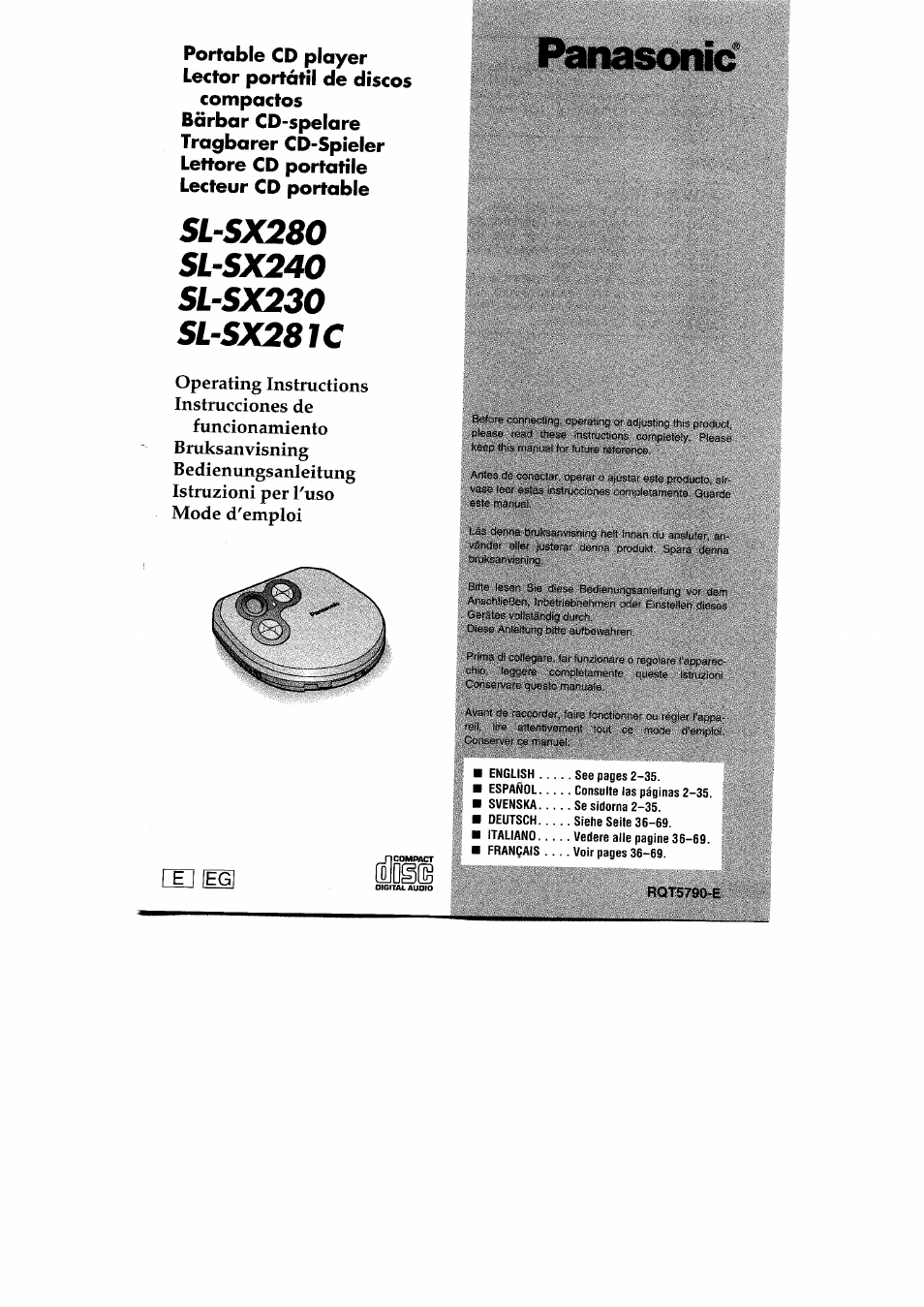 Panasonic SLSX280 User Manual | 72 pages