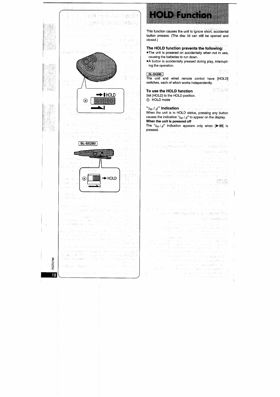 To use the hold function, Hold function | Panasonic SLSX280 User Manual | Page 10 / 72