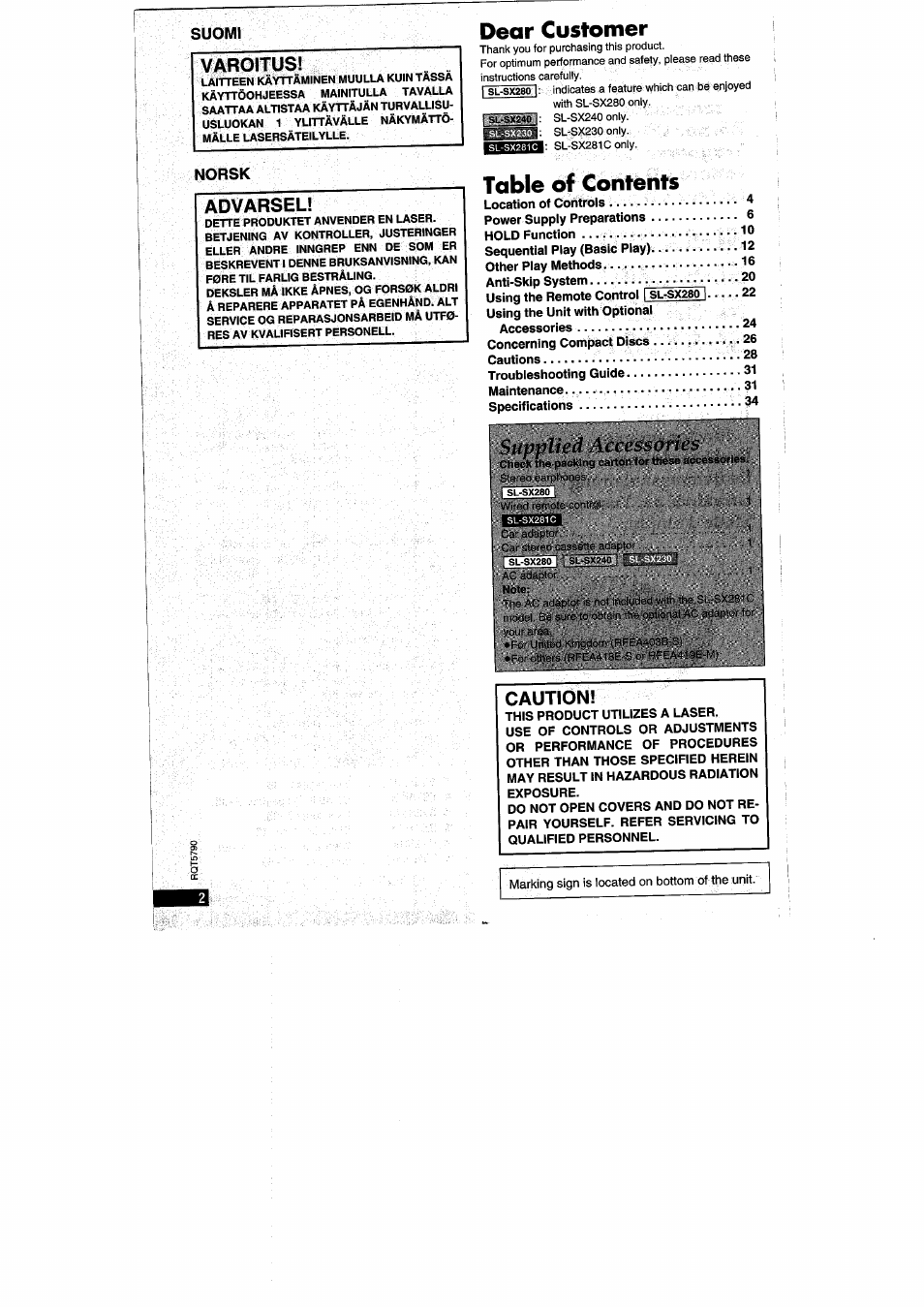 Panasonic SLSX280 User Manual | Page 2 / 72