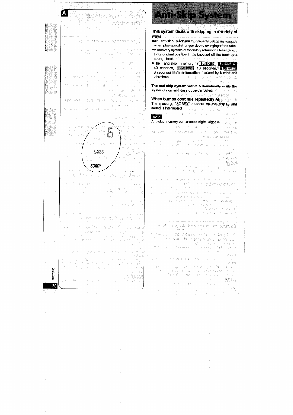 When bumps continue repeatedly b, Anti-skip system | Panasonic SLSX280 User Manual | Page 20 / 72