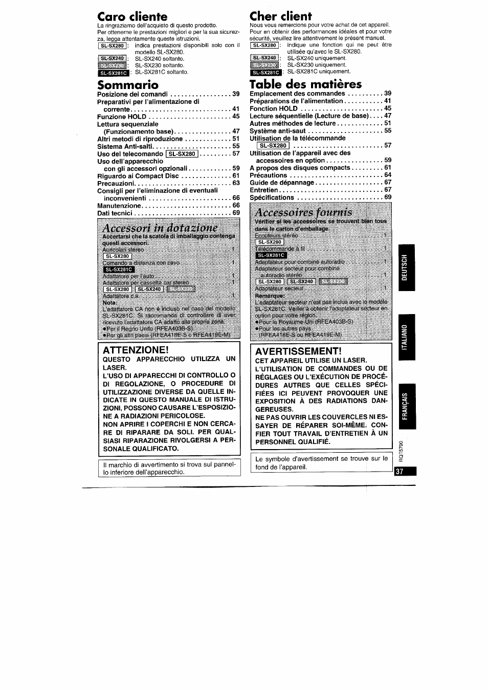 Panasonic SLSX280 User Manual | Page 37 / 72