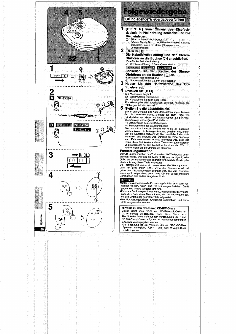 I grundlegende wiedergabeverfahren, Folgewiedergabe, Qn>.làfttr | Vvvl-t, Ihold | Panasonic SLSX280 User Manual | Page 46 / 72