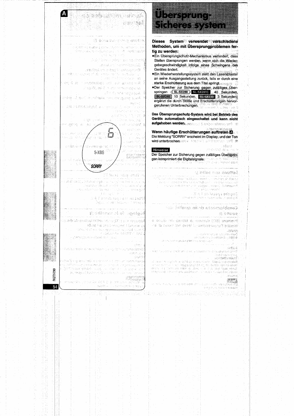 Wenn häufige erschütterungen auftreten e, Übersprung­ sicheres system | Panasonic SLSX280 User Manual | Page 54 / 72