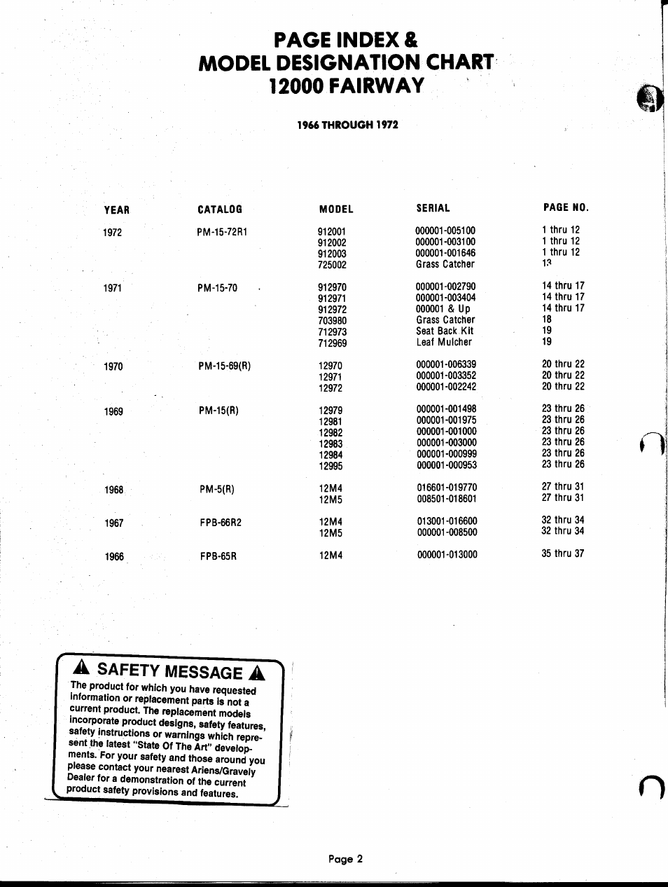 Model designation chart 12000 fairway, Ol a | Ariens FAIRWAY PM 12000 User Manual | Page 2 / 37