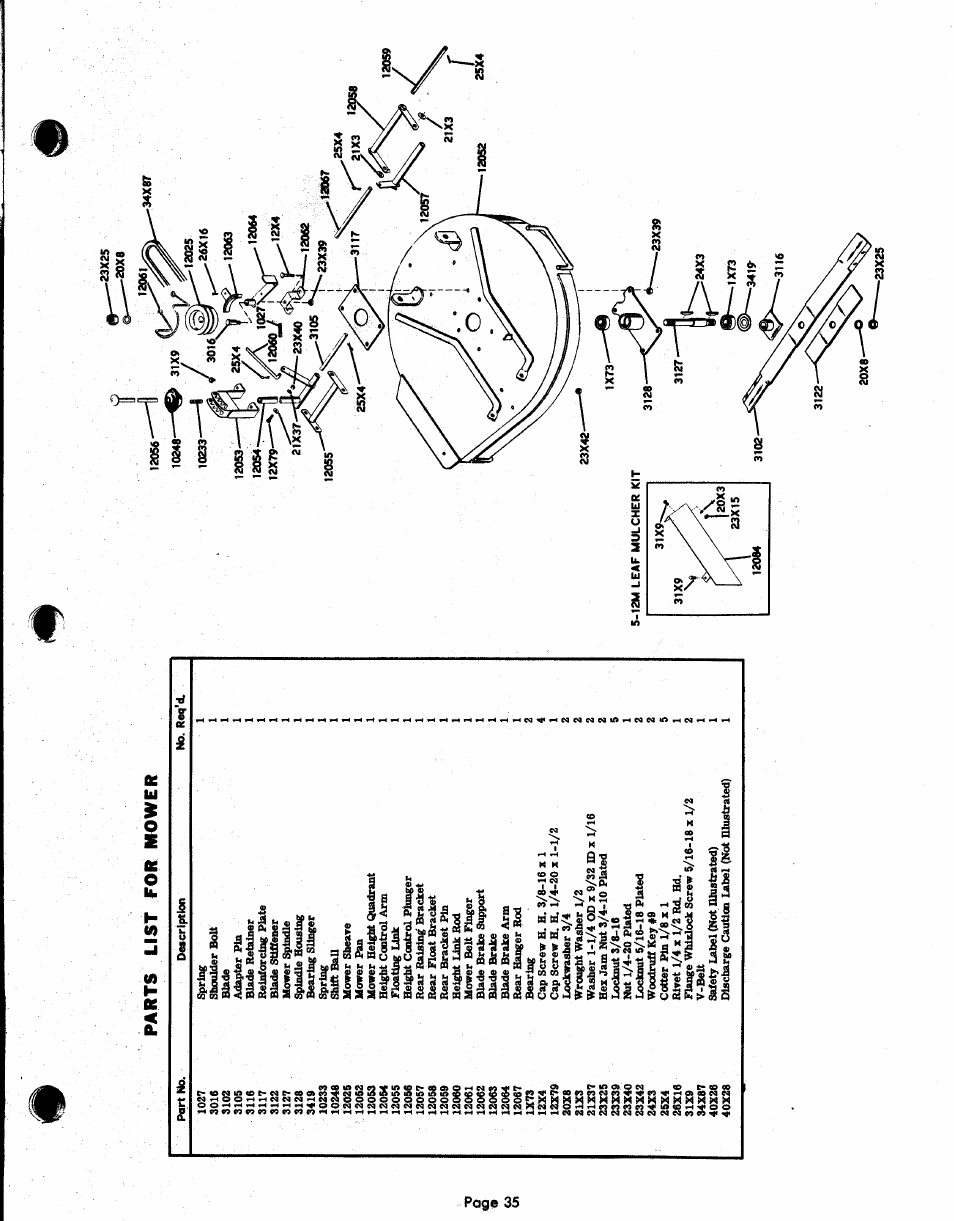 Parts list for mower | Ariens FAIRWAY PM 12000 User Manual | Page 35 / 37
