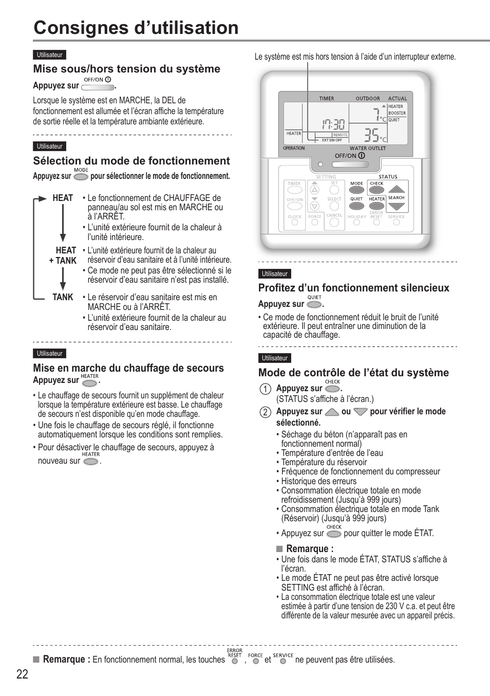 Consignes d’utilisation | Panasonic WHUH12FE5 User Manual | Page 22 / 100