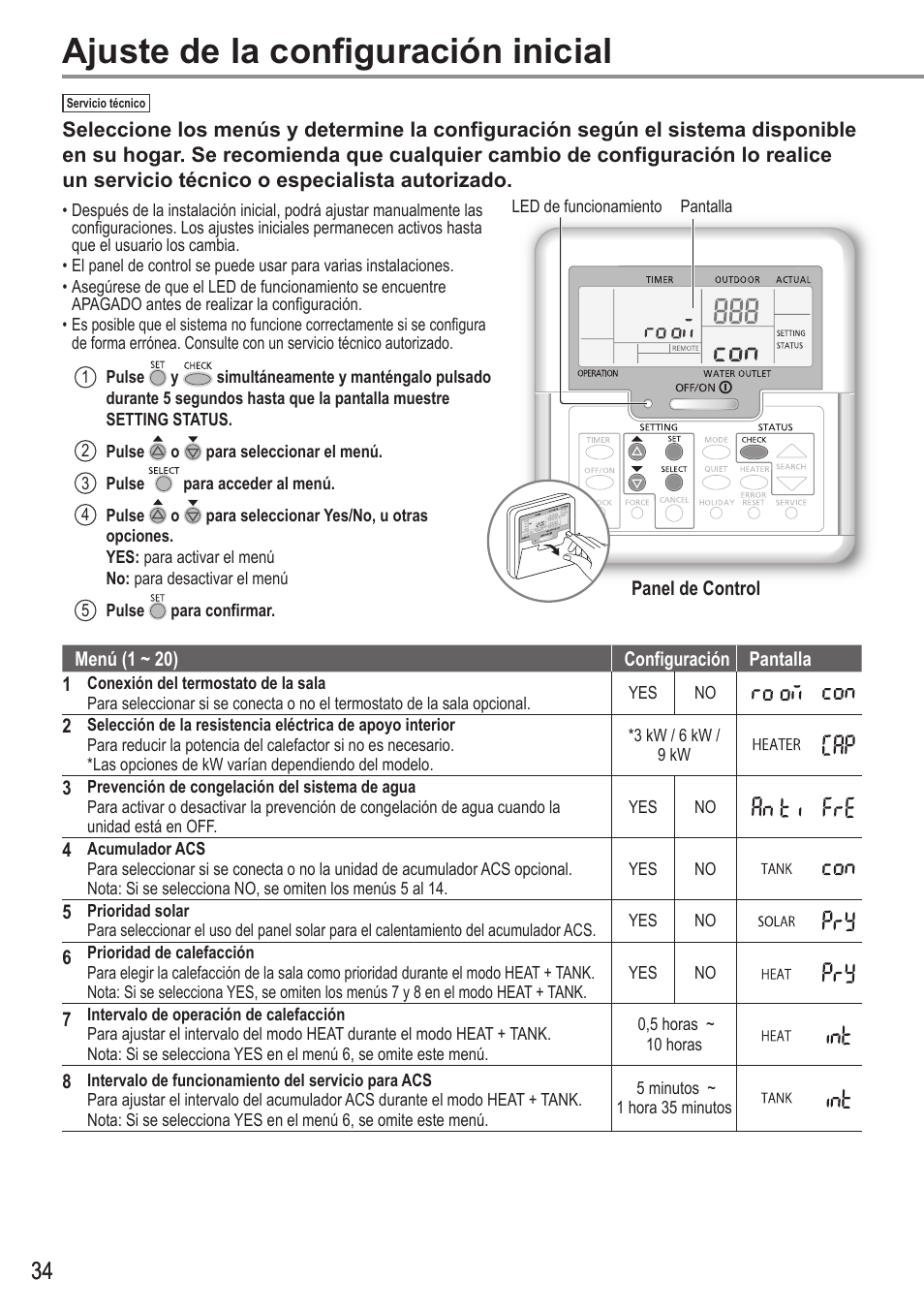 Ajuste de la configuración inicial | Panasonic WHUH12FE5 User Manual | Page 34 / 100