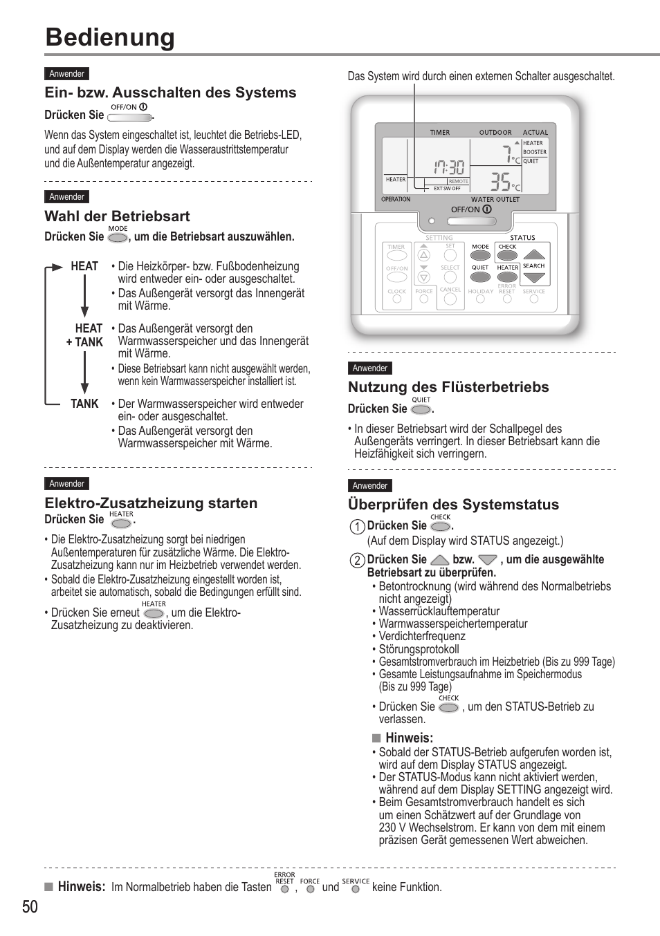 Bedienung | Panasonic WHUH12FE5 User Manual | Page 50 / 100