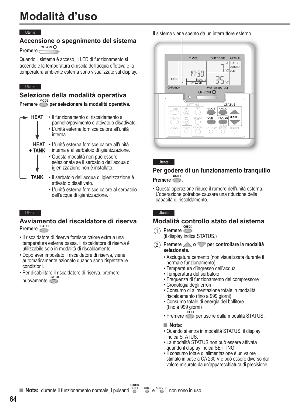 Modalità d’uso | Panasonic WHUH12FE5 User Manual | Page 64 / 100