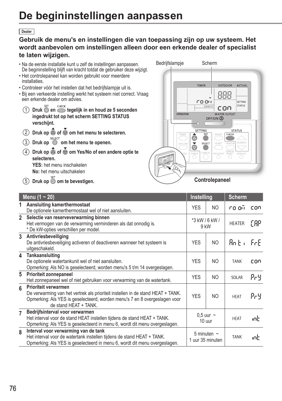 De begininstellingen aanpassen | Panasonic WHUH12FE5 User Manual | Page 76 / 100