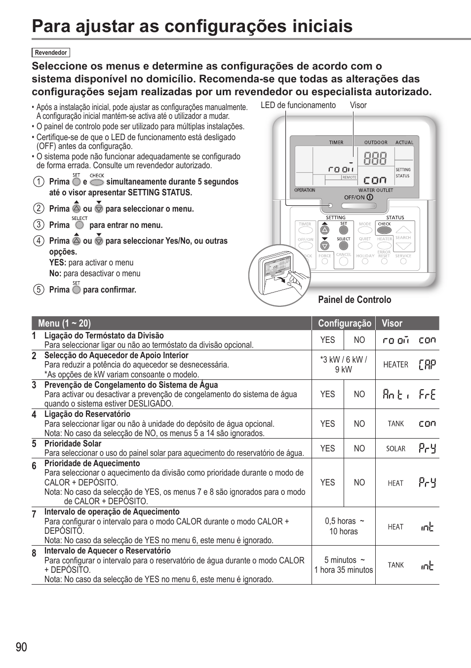 Para ajustar as configurações iniciais | Panasonic WHUH12FE5 User Manual | Page 90 / 100