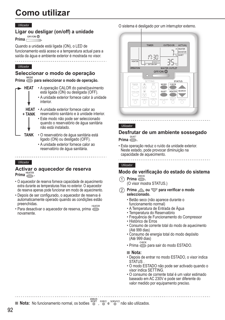 Como utilizar | Panasonic WHUH12FE5 User Manual | Page 92 / 100