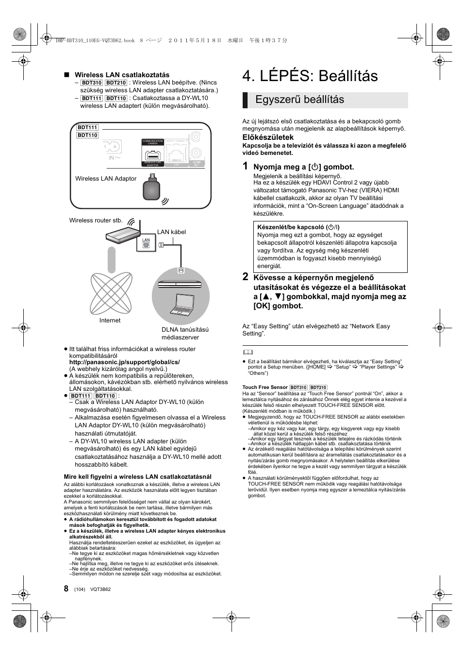 Lépés: beállítás, Egyszerű beállítás | Panasonic DMPBDT310EG User Manual | Page 104 / 136