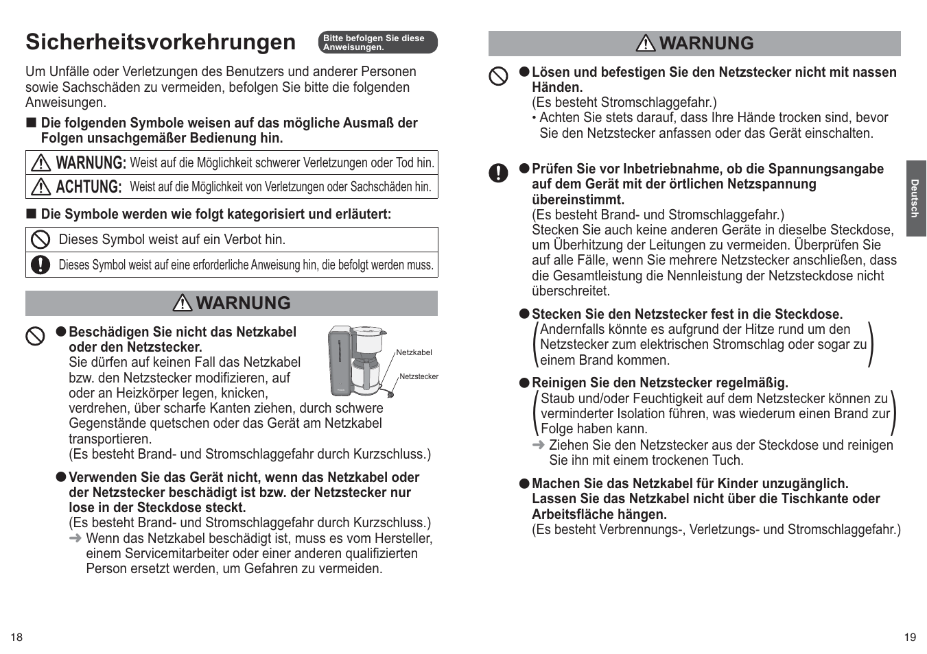 Sicherheitsvorkehrungen | Panasonic NCZF1 User Manual | Page 10 / 44