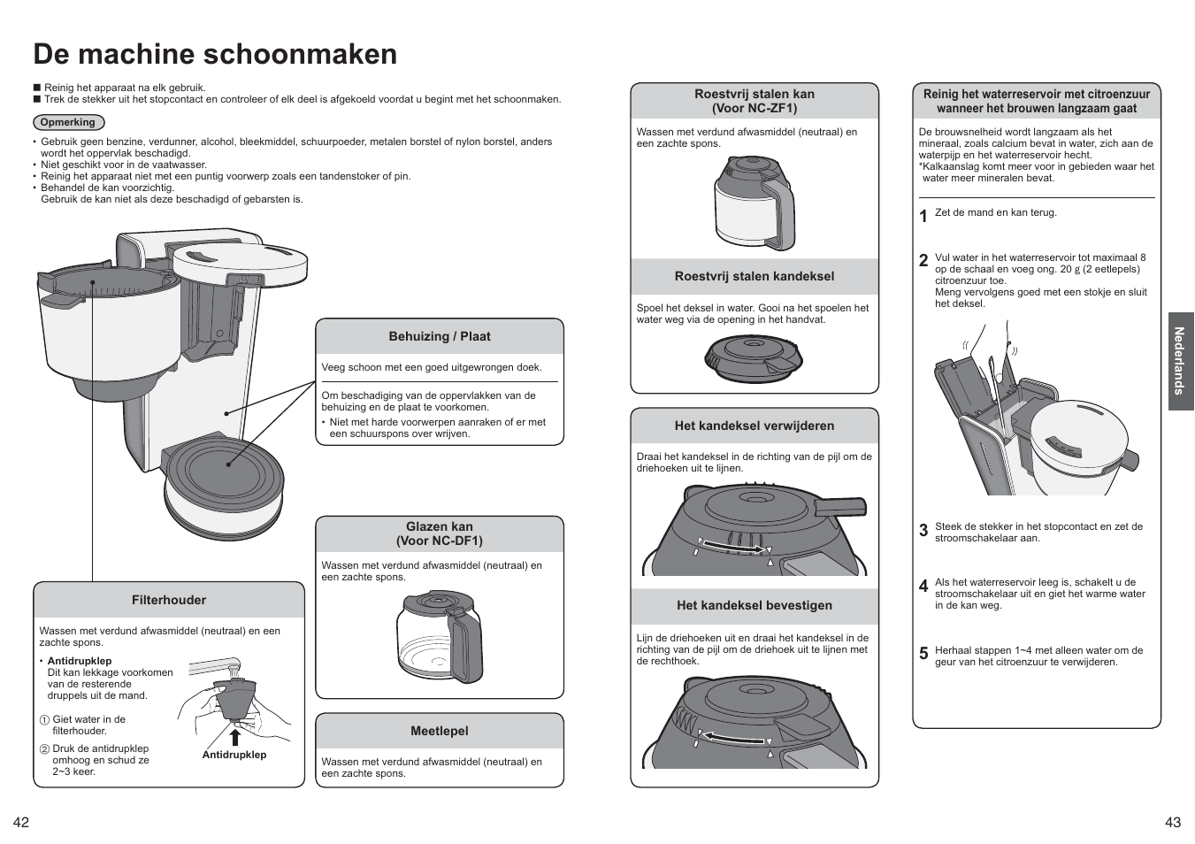 De machine schoonmaken | Panasonic NCZF1 User Manual | Page 22 / 44