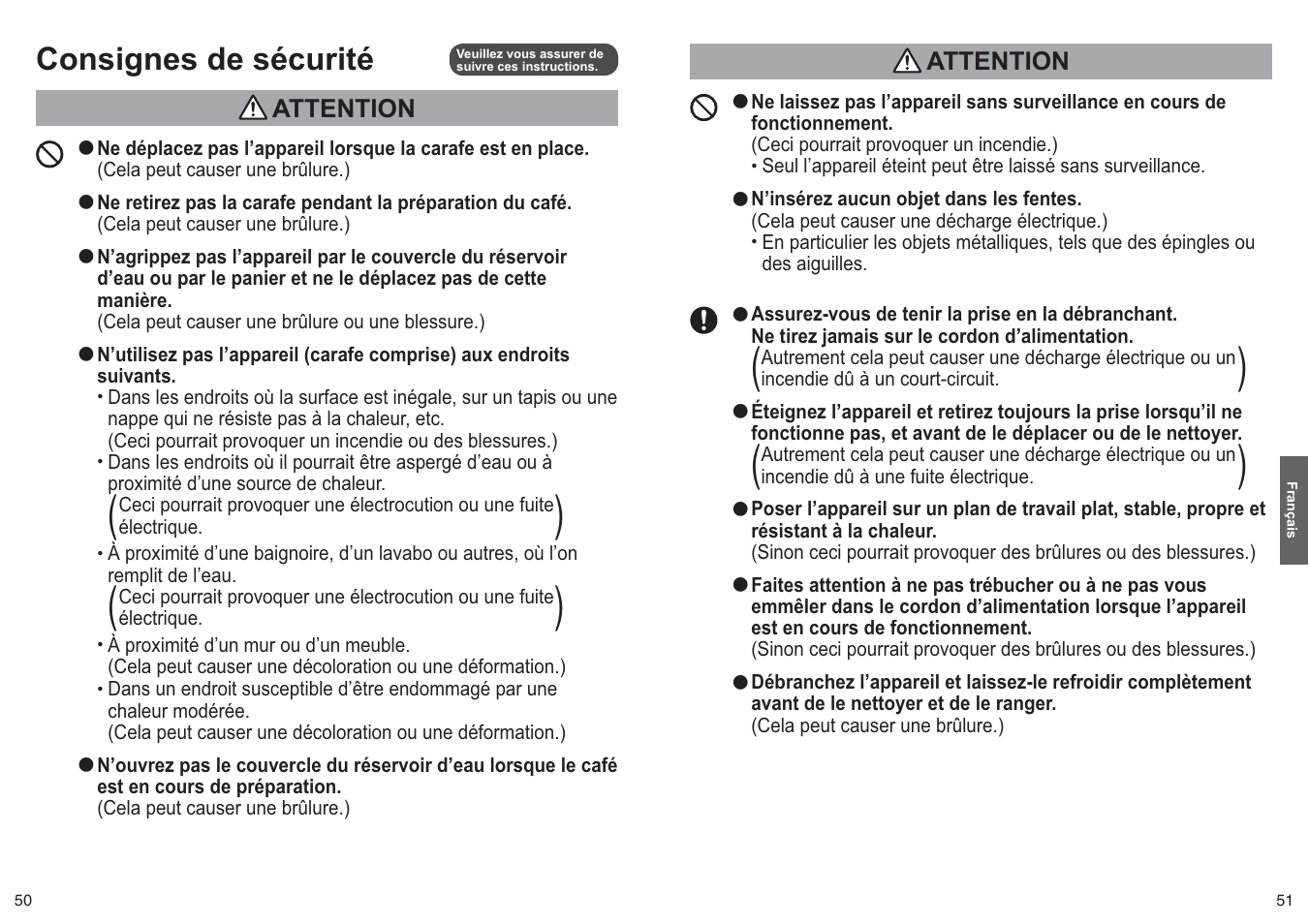 Consignes de sécurité, Attention | Panasonic NCZF1 User Manual | Page 26 / 44