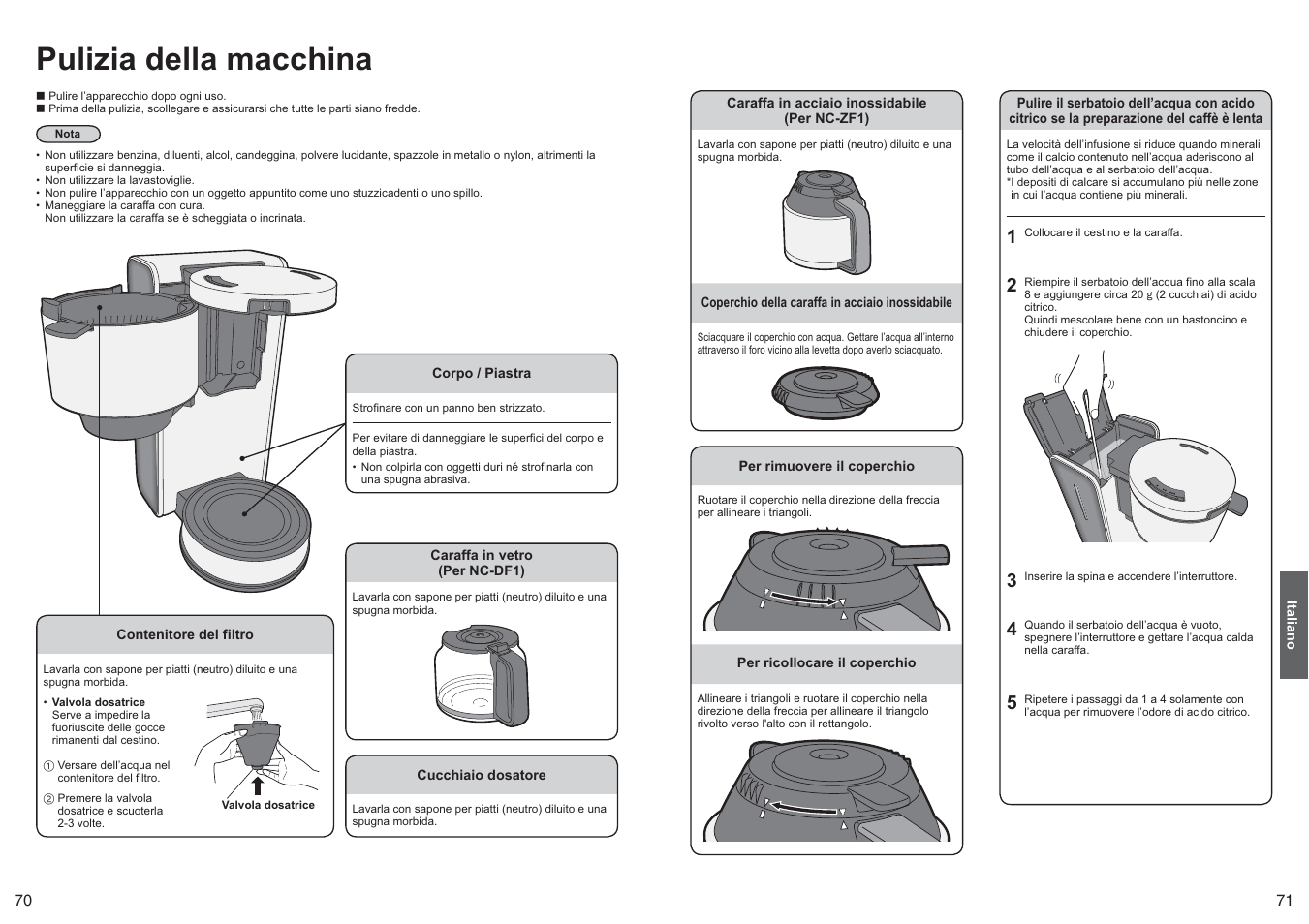 Pulizia della macchina | Panasonic NCZF1 User Manual | Page 36 / 44