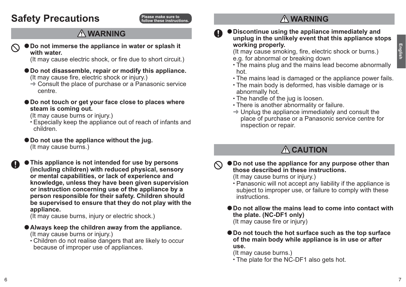 Safety precautions, Warning, Caution | Panasonic NCZF1 User Manual | Page 4 / 44