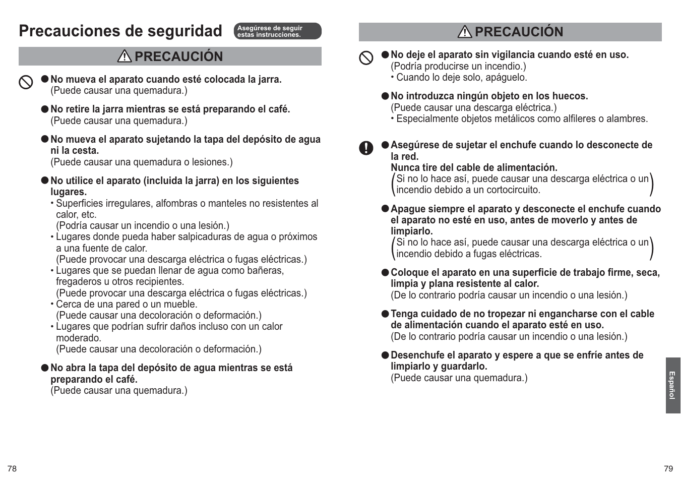 Precauciones de seguridad, Precaución | Panasonic NCZF1 User Manual | Page 40 / 44