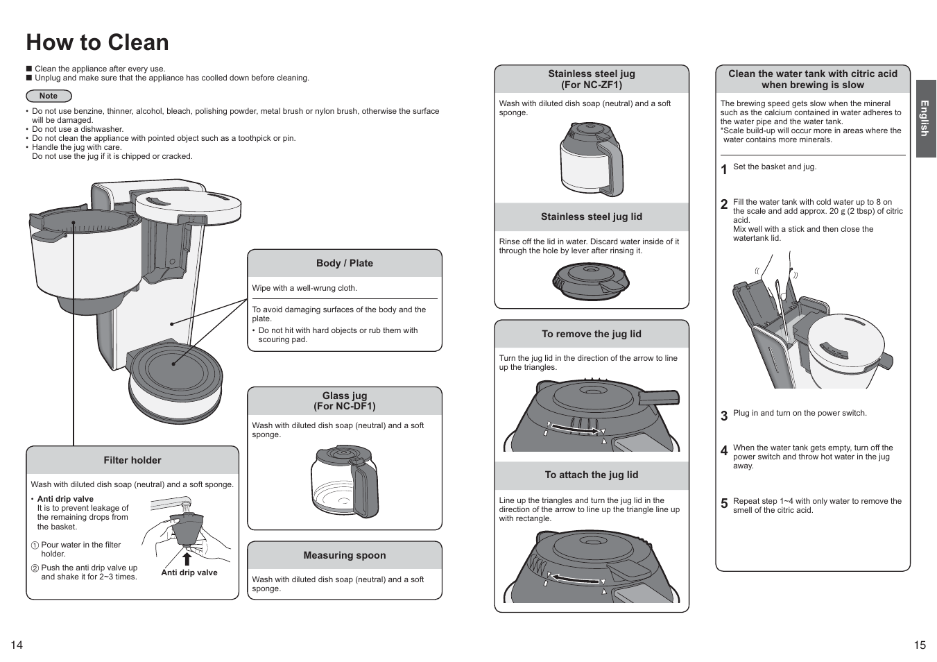 How to clean | Panasonic NCZF1 User Manual | Page 8 / 44