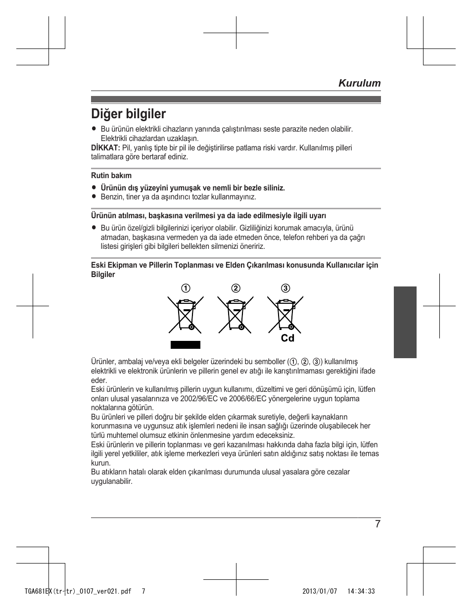 Diğer bilgiler | Panasonic KXTGA785EX User Manual | Page 105 / 112