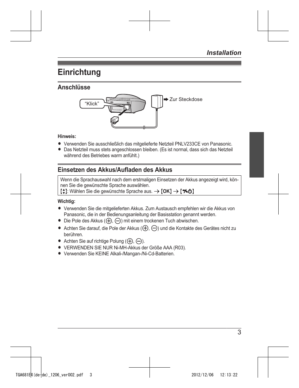 Einrichtung | Panasonic KXTGA785EX User Manual | Page 11 / 112