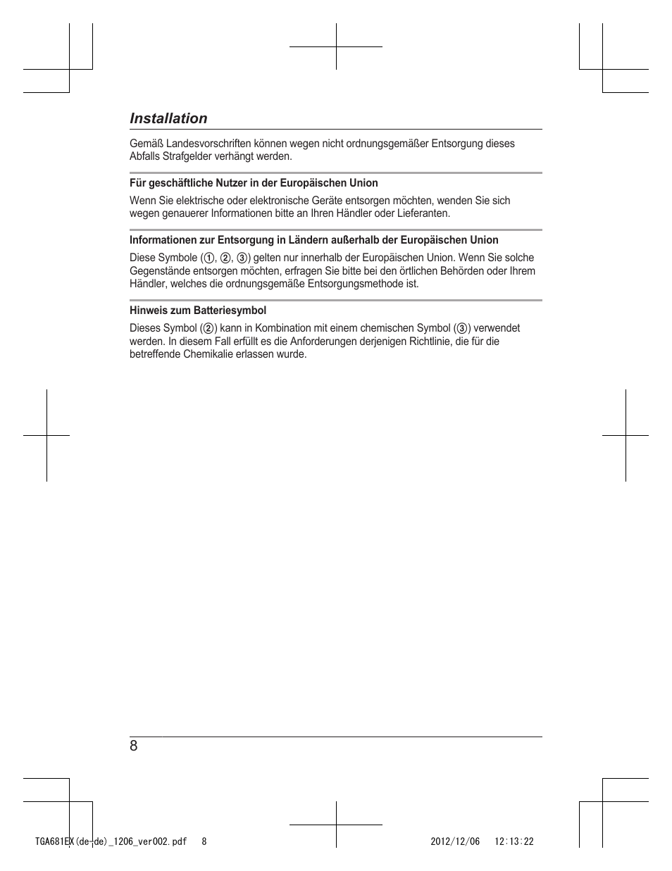 8installation | Panasonic KXTGA785EX User Manual | Page 16 / 112