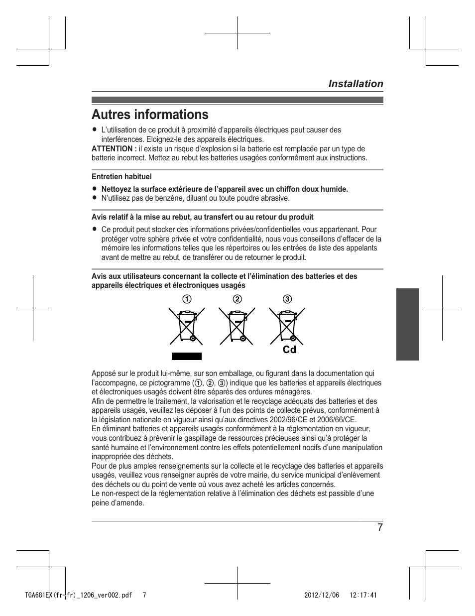 Autres informations | Panasonic KXTGA785EX User Manual | Page 23 / 112